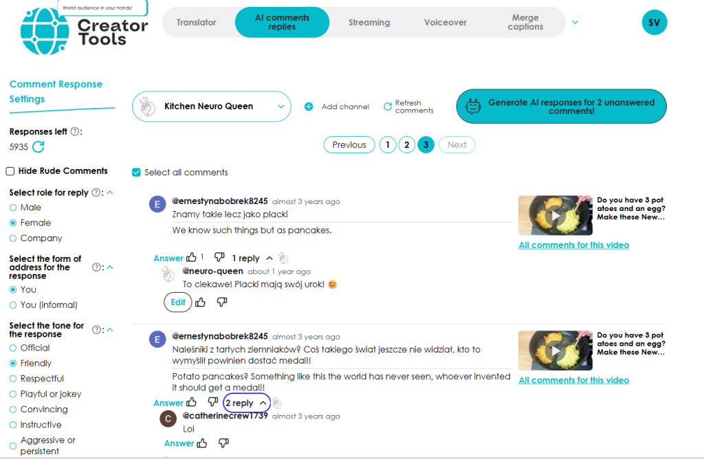 AI comment replies